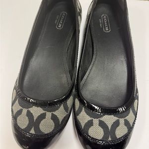 Coach Black and Gray Flats with Patent Toe Cap